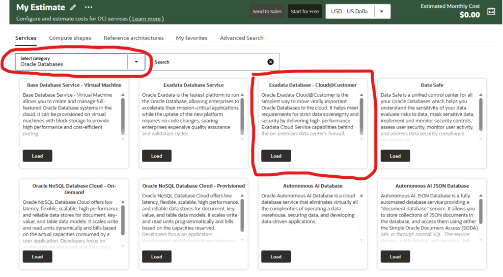 Cloud Cost Estimator: find SKU for ExaCC Oracle Cloud Cost Estimator - find SKU for ExaCC